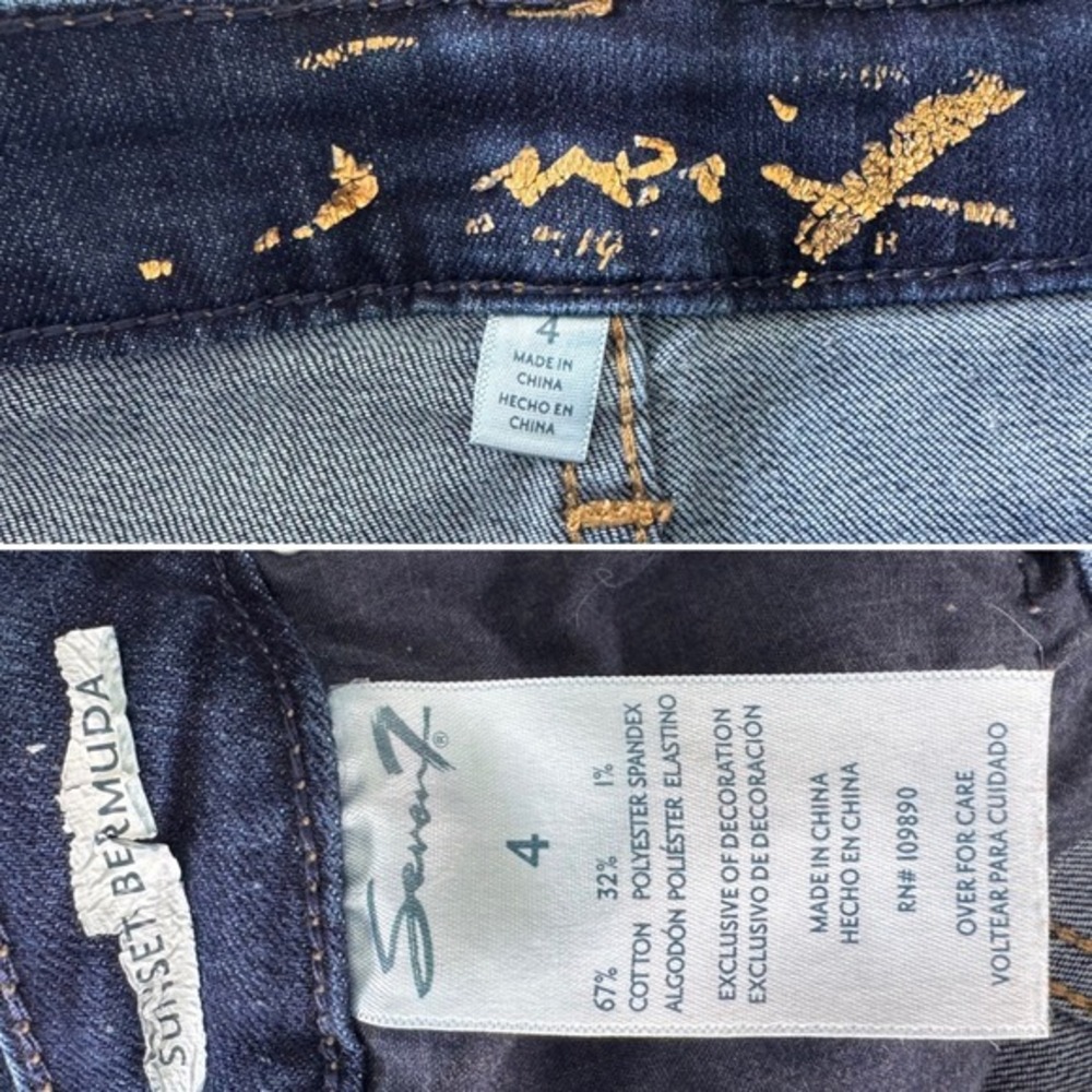 Seven7 Sunset Bermuda Dark Wash Raw Hem Denim Shorts 4 Stretch - Picture 7 of 7